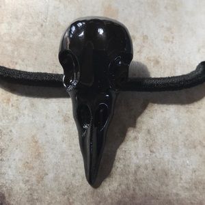 New Goth Raven Bird Skull Black Hair Tie